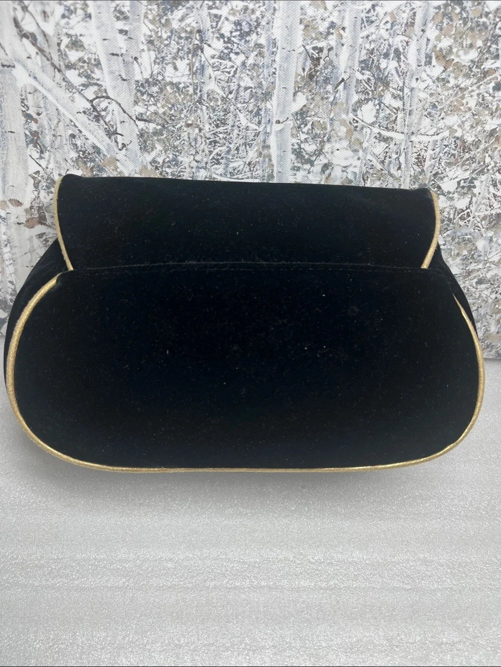 Dior Parfumes Black Velvet Quilted Clutch w/ Metallic Gold Pipe Trim